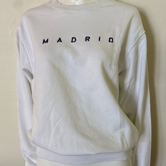 Brandy Melville Sweaters - Brandy Melville White Crew Neck Sweater with Blue Lettering